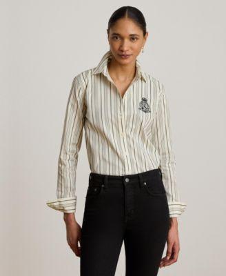 lauren ralph lauren womens striped buttoned placket long sleeve shirt