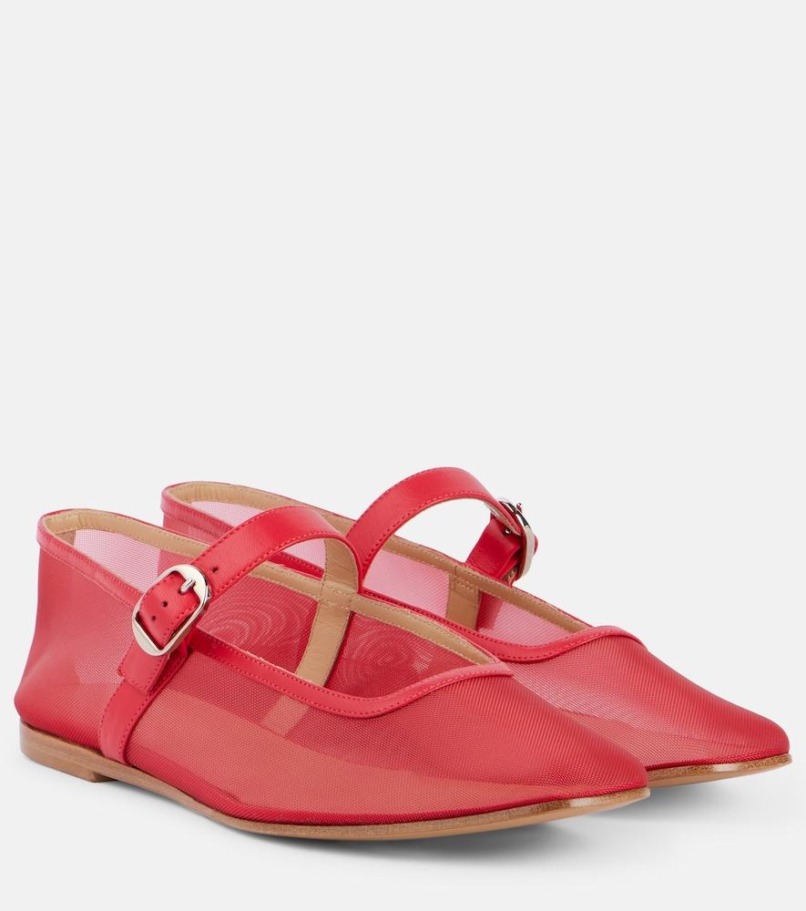 le monde béryl leather-trimmed mesh mary jane flats