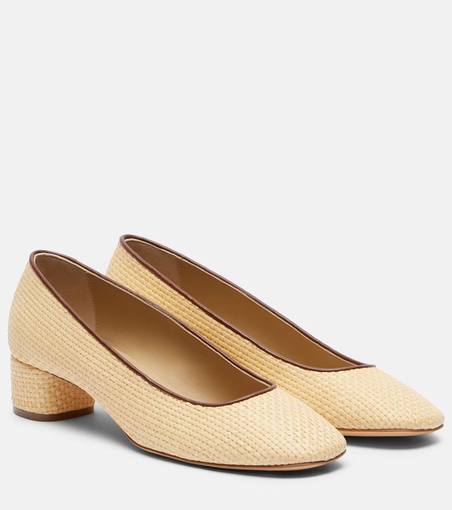 le monde béryl leather-trimmed raffia pumps