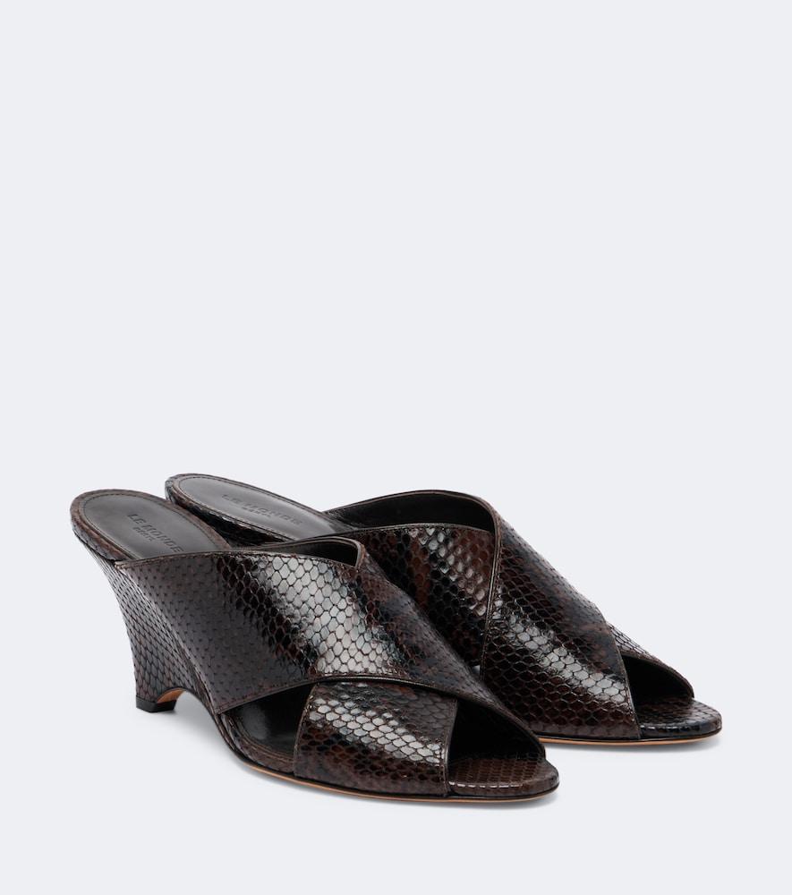 le monde béryl luca snake-effect leather mules