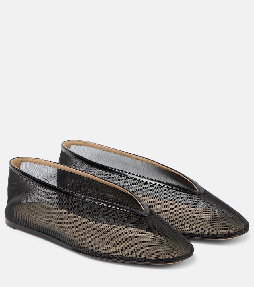 le monde béryl luna leather-trimmed mesh ballet flats