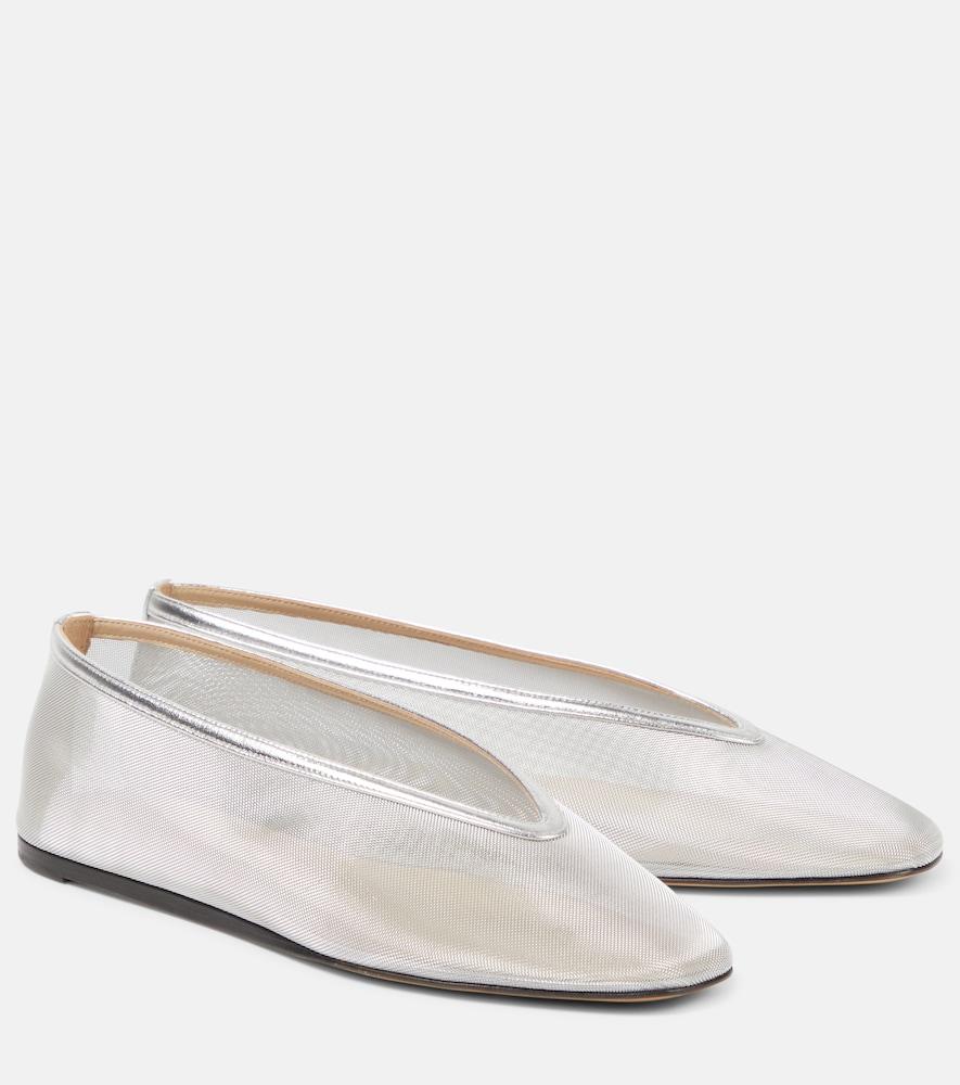 le monde béryl luna leather-trimmed mesh ballet flats