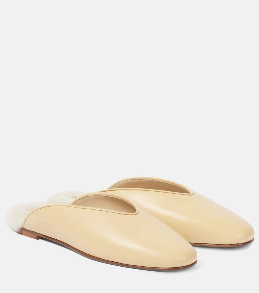 le monde béryl regency shearling-trimmed leather mules