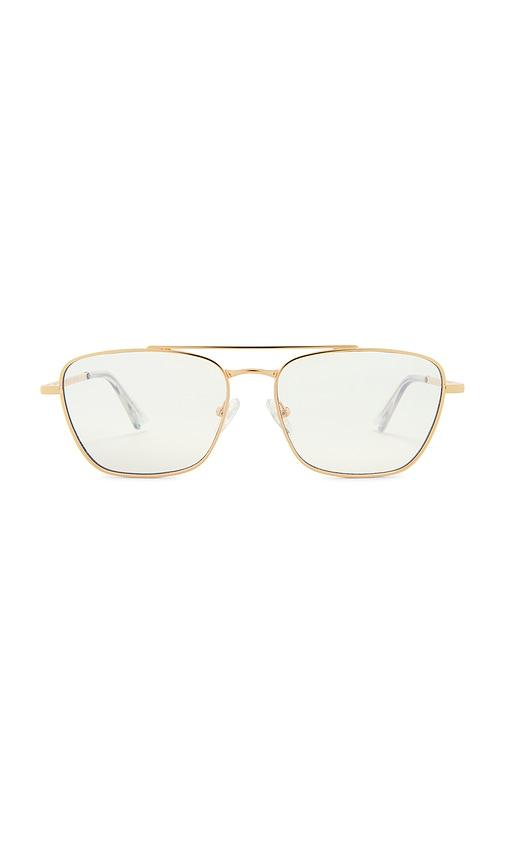 le specs diametric ii blue light glasses in metallic gold.