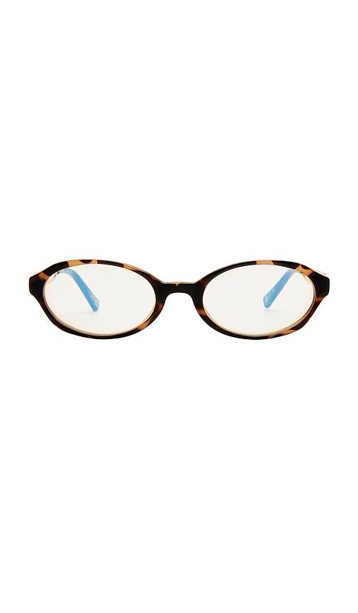 le specs lunita blue light glasses in brown.