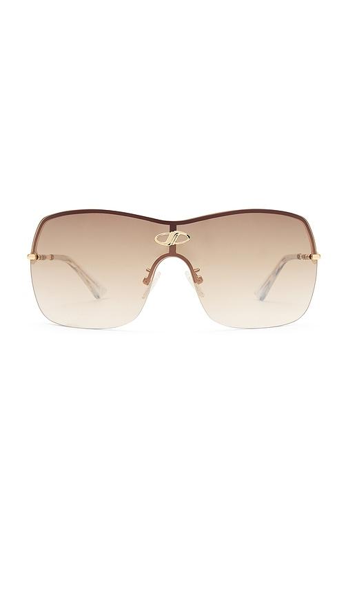 le specs parallel universe sunglasses in metallic gold.