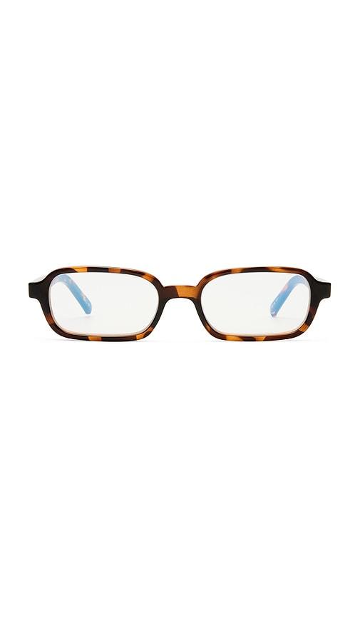 le specs pilferer blue light eyeglasses in brown.