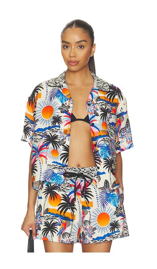 le superbe a few palms camp shirt in white,blue. - size m (also in s)