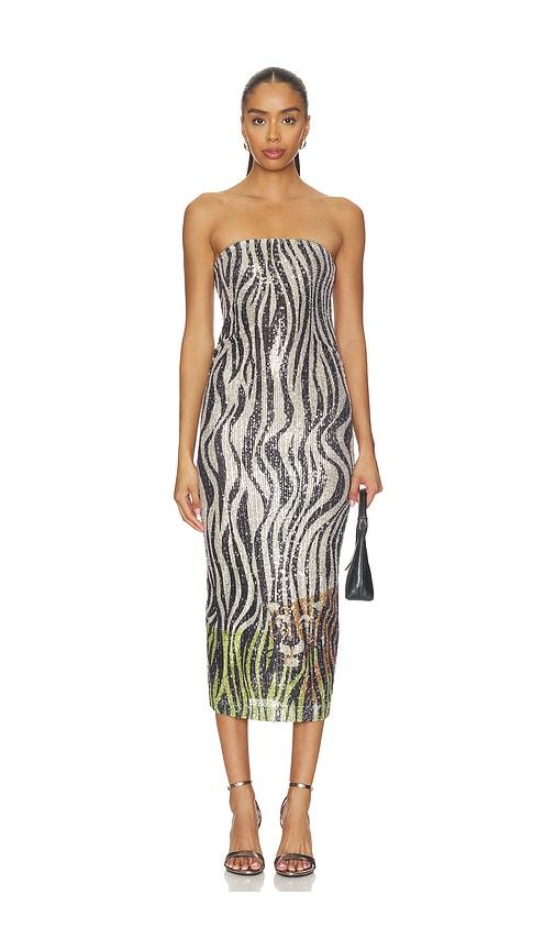 le superbe hidden tiger tube dress in metallic neutral,black. - size l (also in s, m)