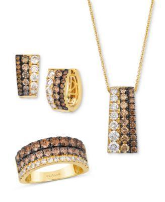 le vian chocolate ombre diamond triple row ring earrings necklace