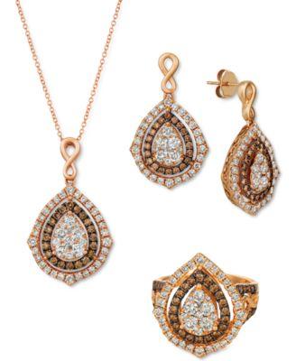 le vian nude diamond chocolate diamond teardrop cluster jewelry collection in 14k rose gold