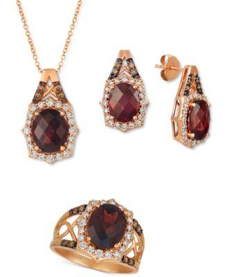 le vian rhodolite garnet diamond stud earrings necklace ring collection in 14k rose gold