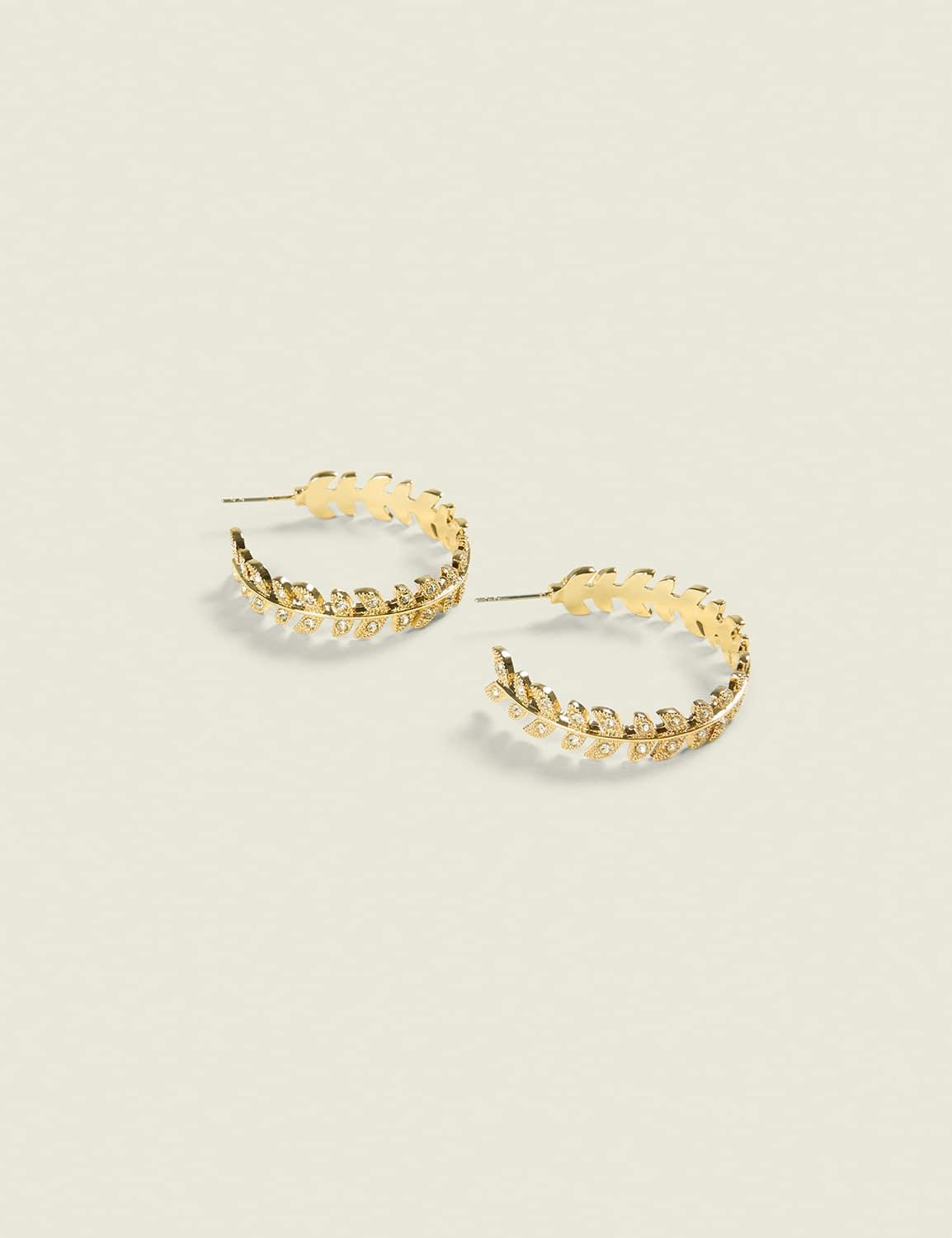 leaf-lined hoop earrings