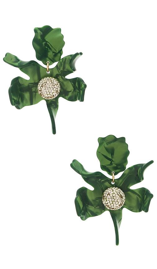 lele sadoughi crystal lily earrings in green.