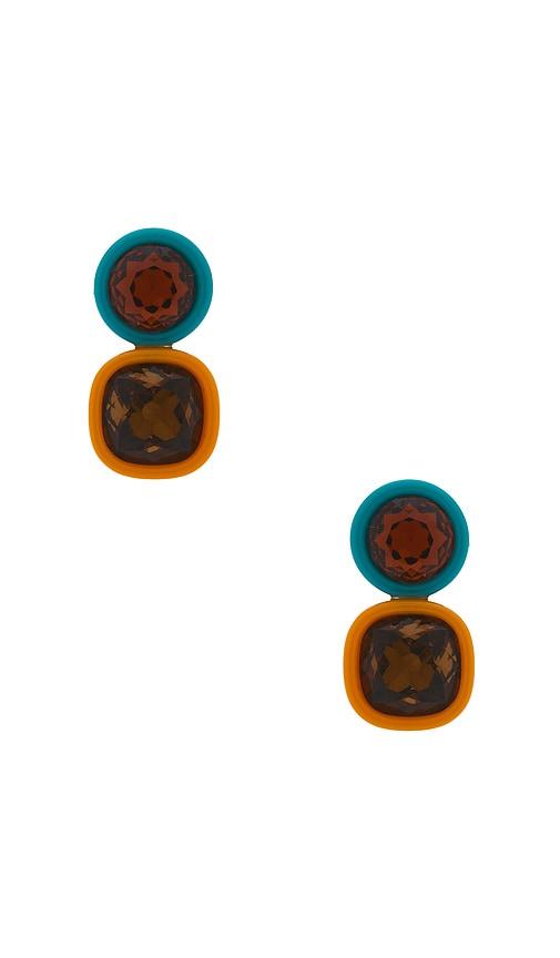 lele sadoughi gem duo earrings in orange, teal.