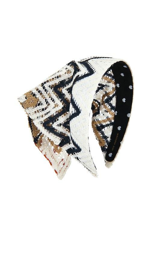 lele sadoughi jackie crochet handkerchief headband in navy,creme.