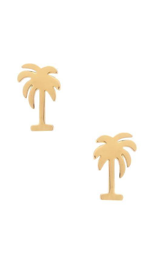 lele sadoughi palm tree stud earrings in metallic gold.