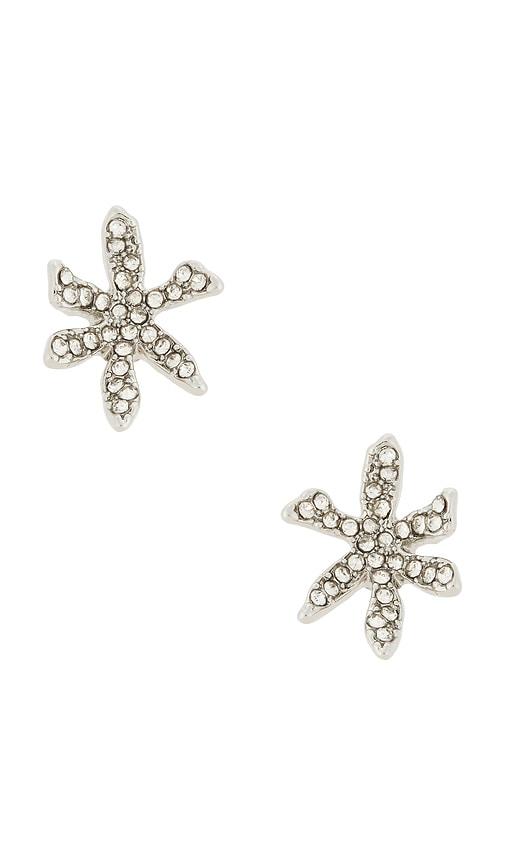 lele sadoughi pave water lily stud earrings in metallic silver.
