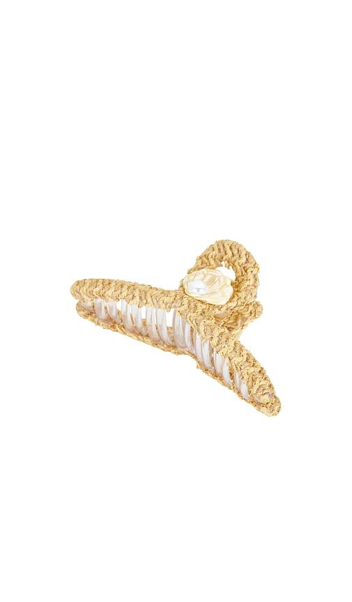 lele sadoughi raffia shell claw clip in neutral.