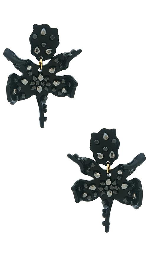 lele sadoughi small paper lily earrings in black.