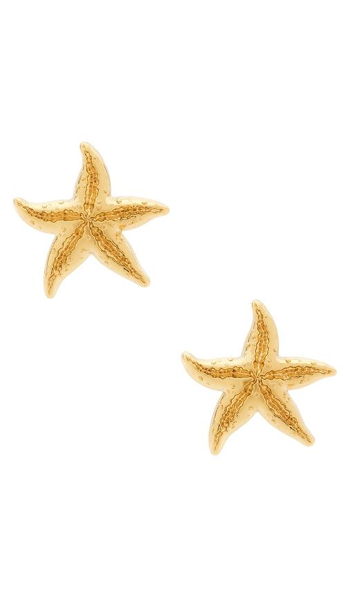 lele sadoughi starfish button earrings in metallic gold.