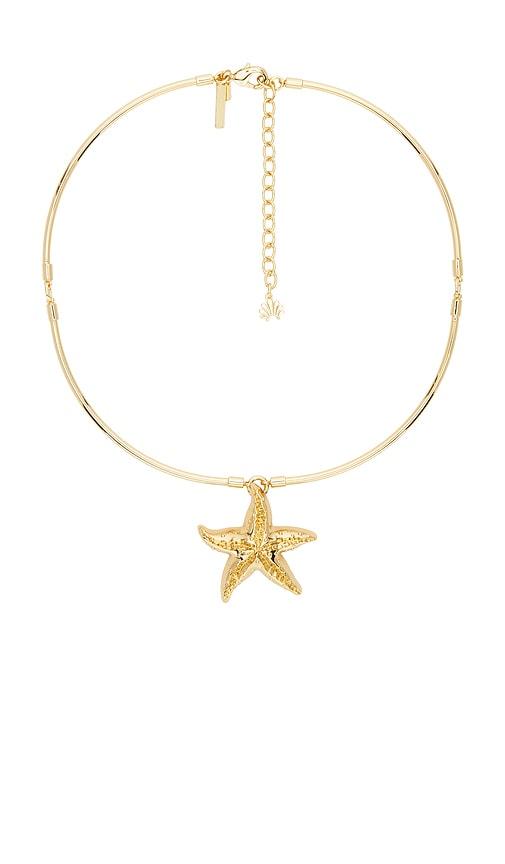 lele sadoughi starfish collar necklace in metallic gold.