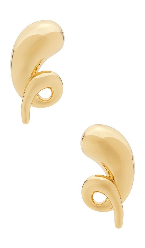 lele sadoughi twirly button stud earrings in metallic gold.