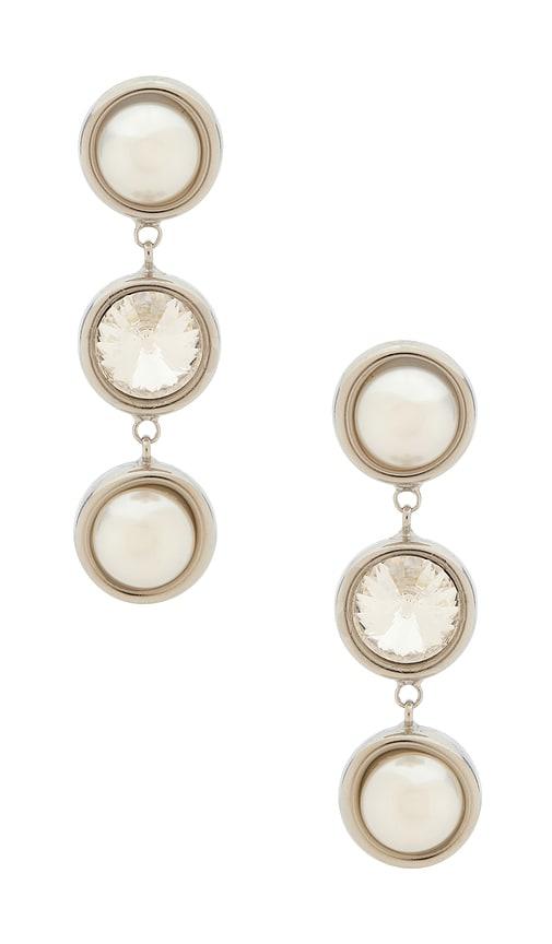 lelet ny clare crystal and pearl linear earrings in metallic silver.