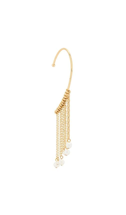 lelet ny freshwater pearl tassel ear cuff in metallic gold.
