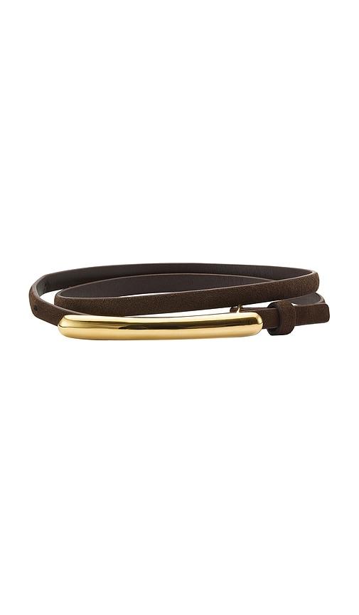 lelet ny glossy bar skinny suede belt in chocolate. - size l (also in m, s)