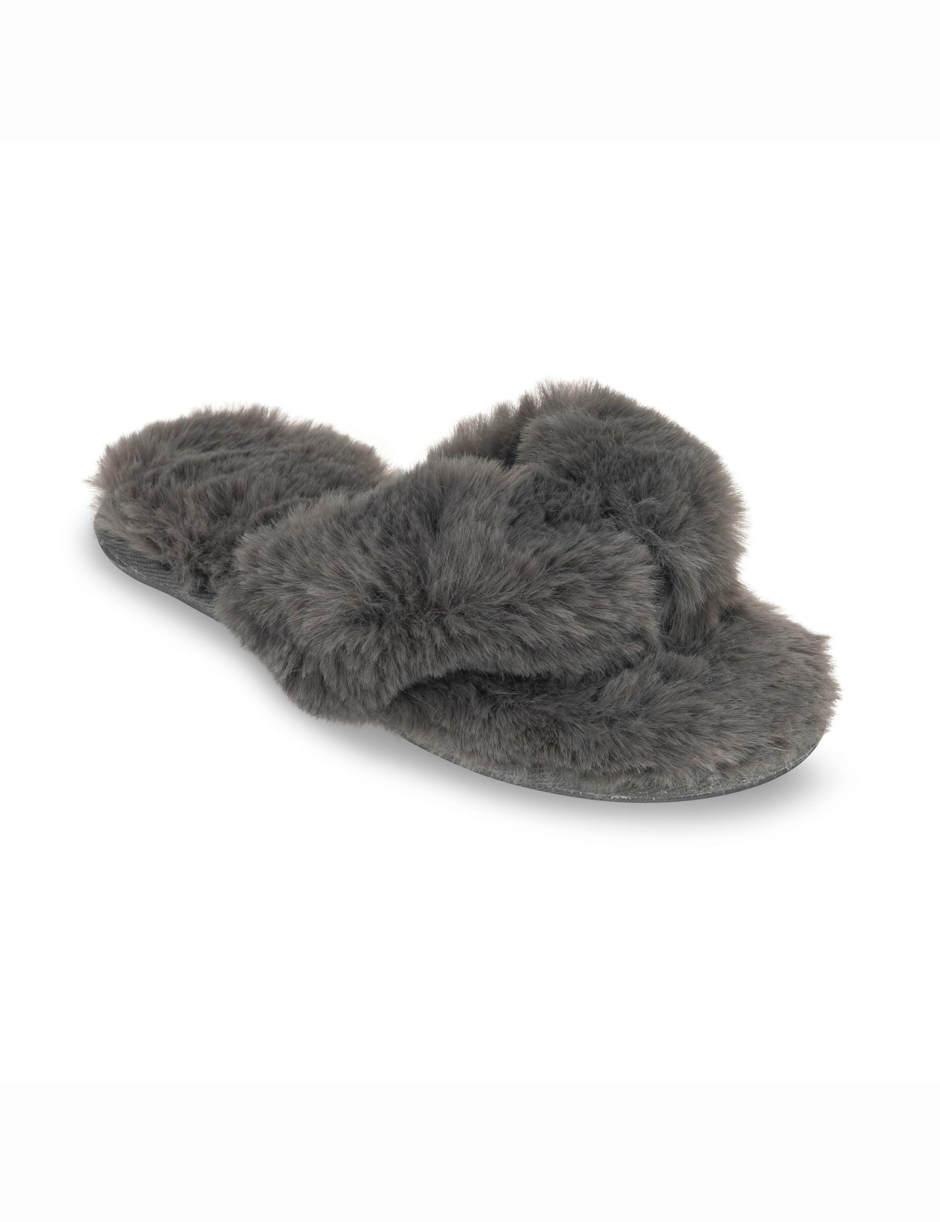 lemon waterfront solid faux-fur flip flop slipper