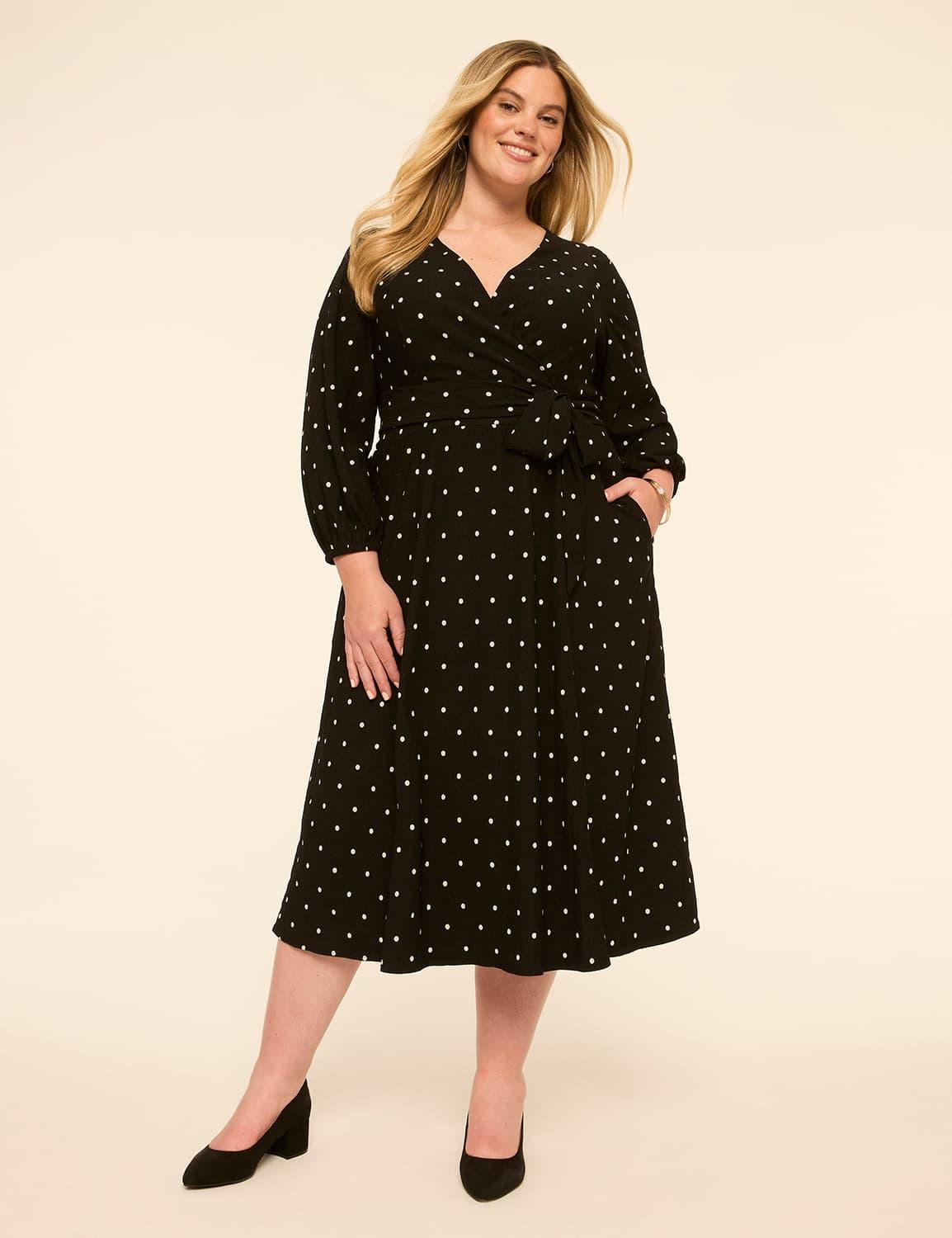 lena long-sleeve surplice-neck midi dress
