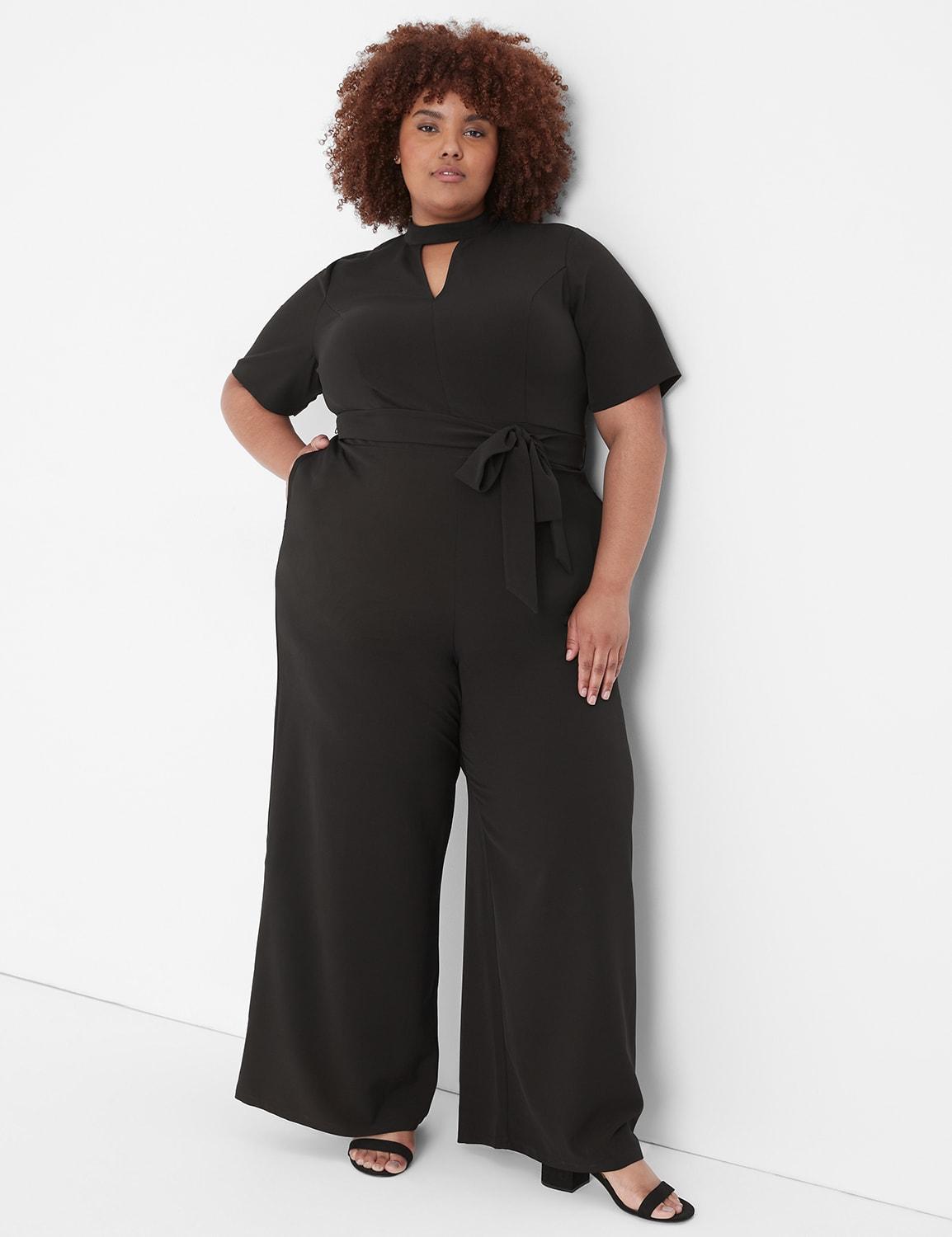 lena perfect sleeve mock-neck wide leg jumpsuit