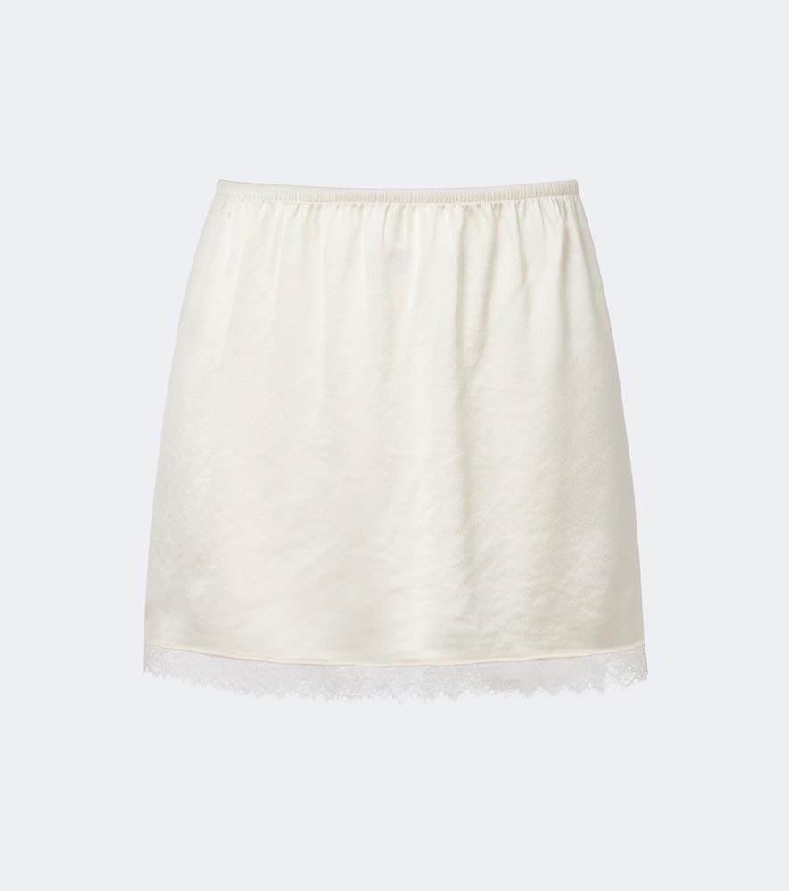 leset barb lace-trimmed satin miniskirt