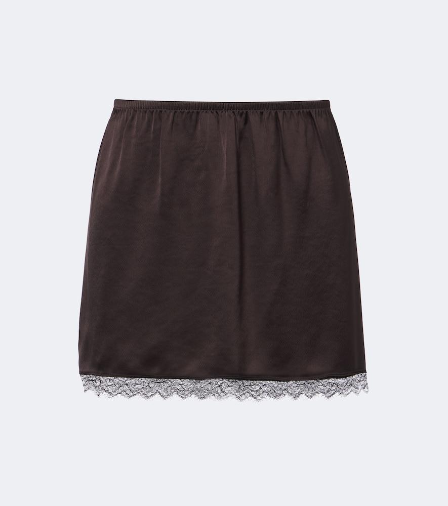 leset barb lace-trimmed satin miniskirt