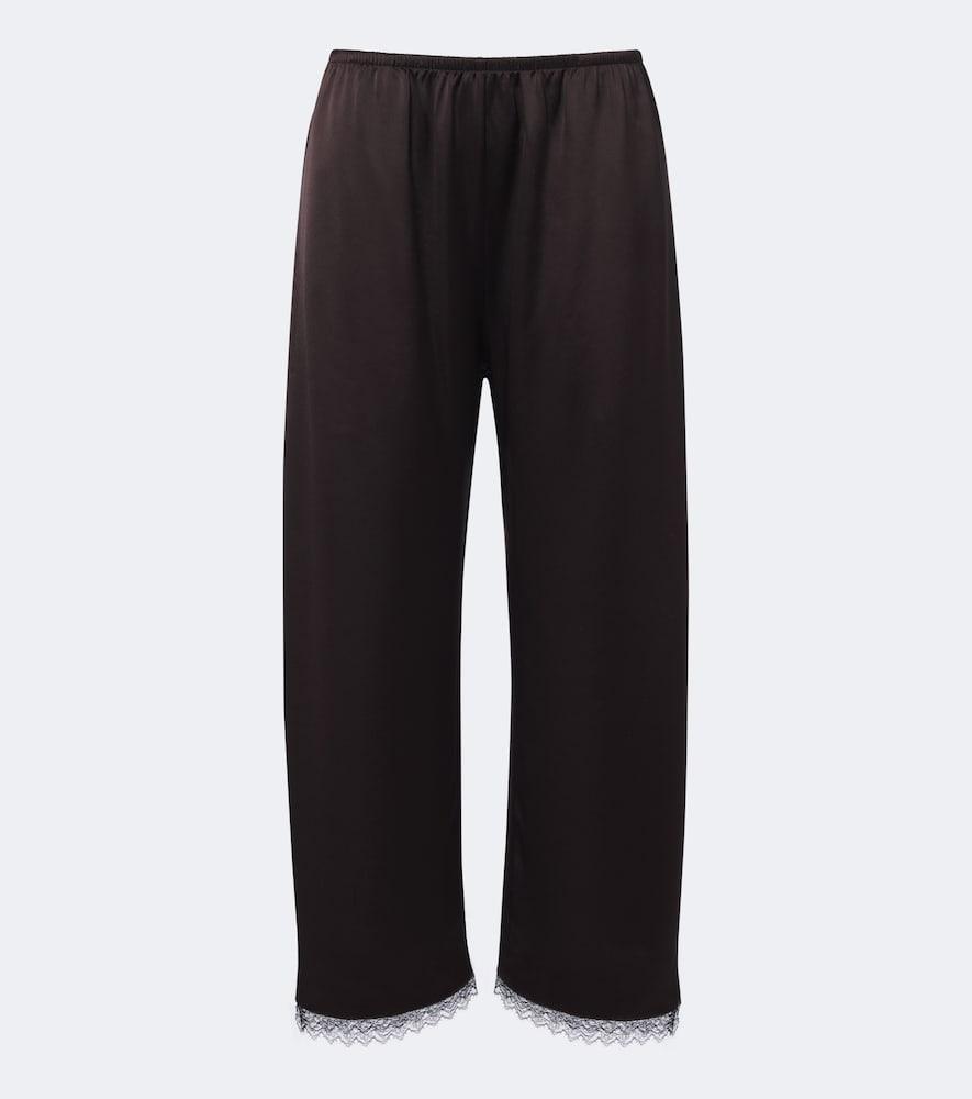 leset barb lace-trimmed satin wide-leg pants