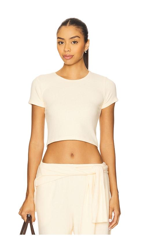 leset lauren crop slim fit tee in cream. - size l (also in s)
