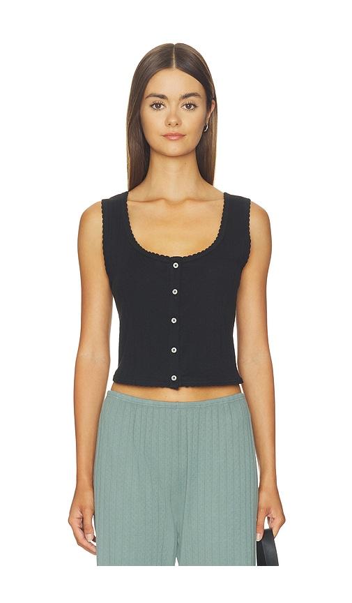 leset pointelle button down tank in black. - size l (also in xl)