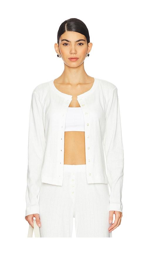leset pointelle classic crew cardigan in white. - size xl (also in xs)