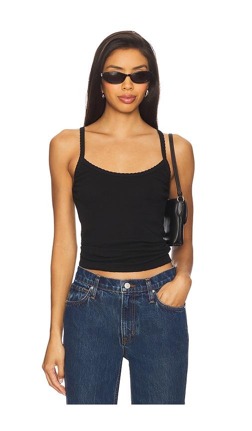 leset pointelle classic tank top in black. - size l (also in m, xl)