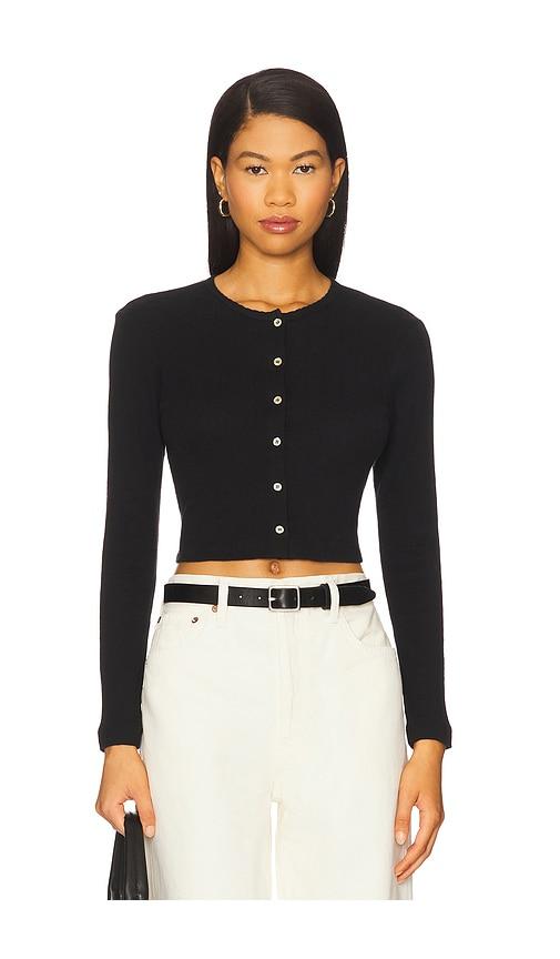 leset pointelle crop cardigan in black. - size xl (also in xs)