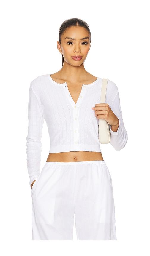 leset pointelle crop cardigan in white. - size s (also in xs, xl)