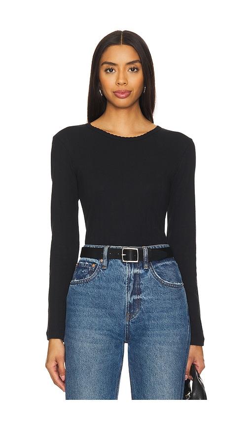 leset pointelle long sleeve in black. - size l (also in xs, s, m, xl)