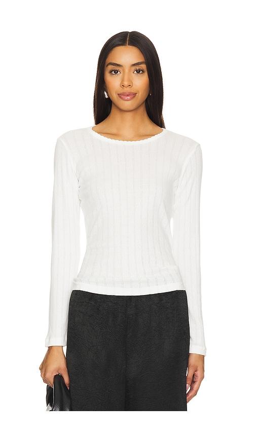 leset pointelle long sleeve in white. - size l (also in xs, s, m, xl)