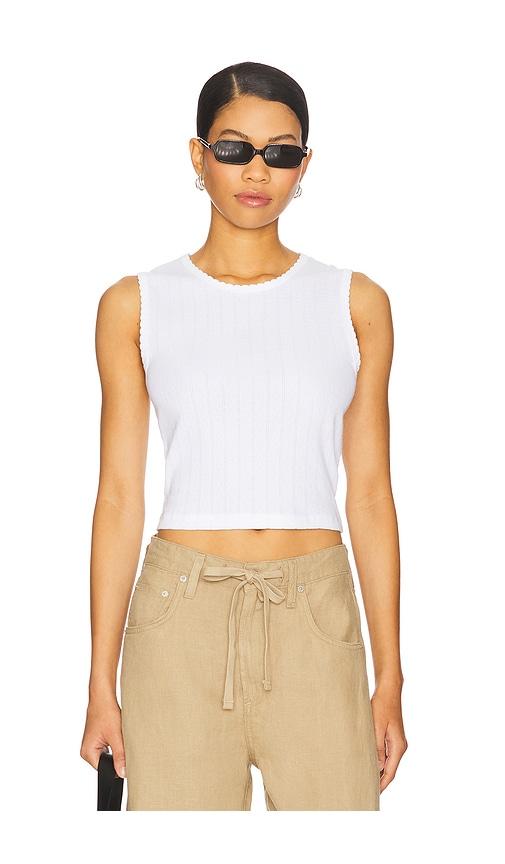 leset pointelle sleeveless crew top in white. - size l (also in xs, s, m, xl)
