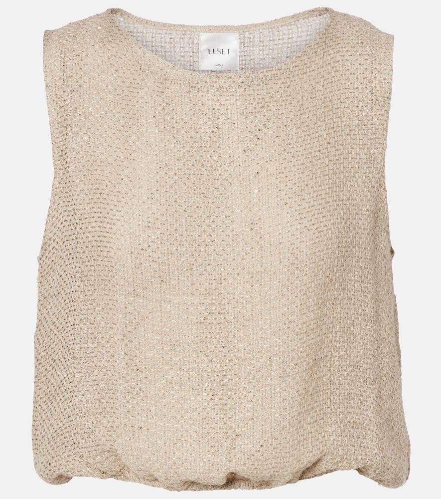 leset stella sequined linen-blend top