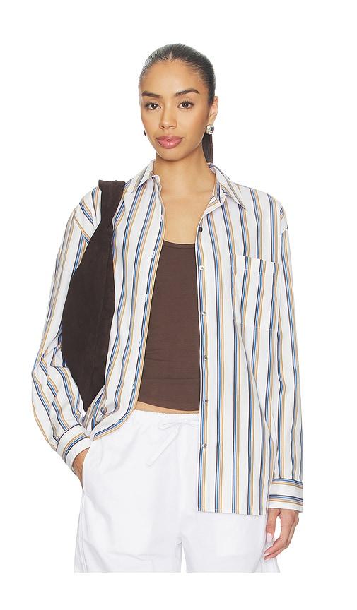 leset yoshi stripe classic button down in white,blue. - size m (also in s, xs)