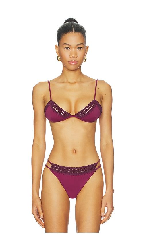 leslie amon garis trim bikini top in burgundy. - size s (also in xs, xl)