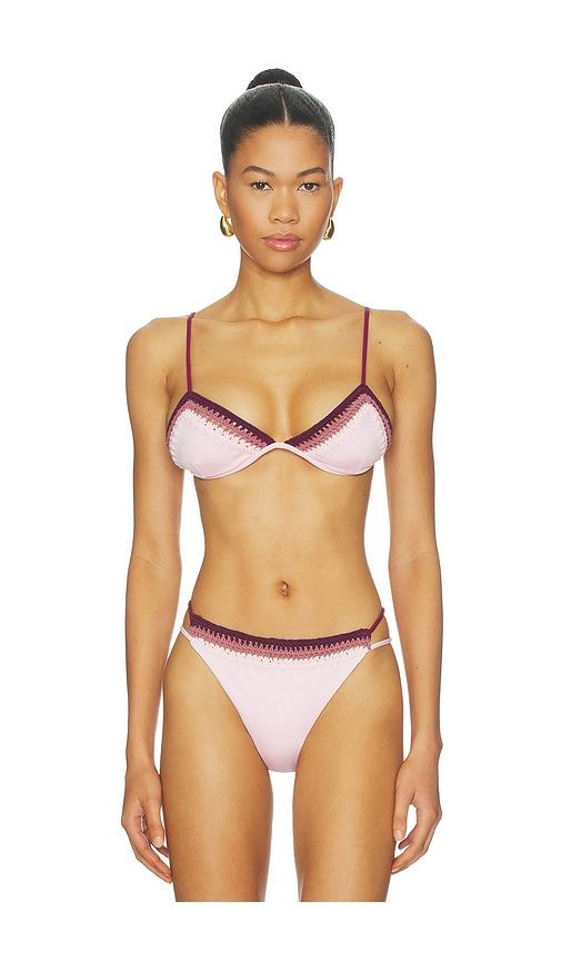 leslie amon garis trim bikini top in pink,burgundy. - size l (also in s, xs, xl)