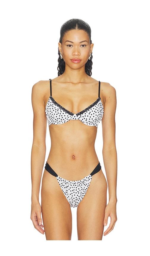 leslie amon maya bikini top in white,black. - size l (also in m, s, xs)